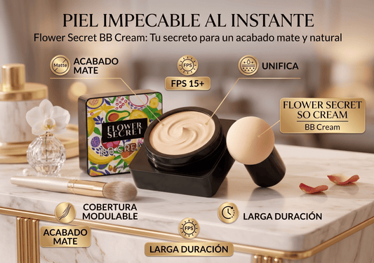 El Secreto de una Piel Impecable: BB Cream Flower Secret con Control de Brillos.